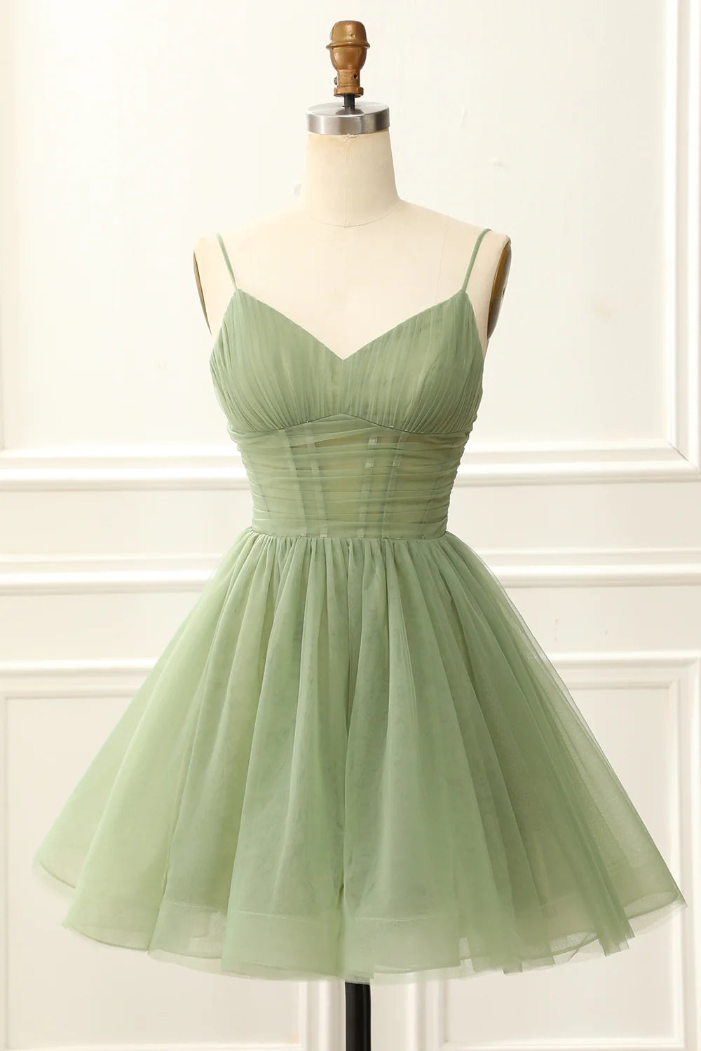 Sage Green A Line Tulle Corset Homecoming Dress