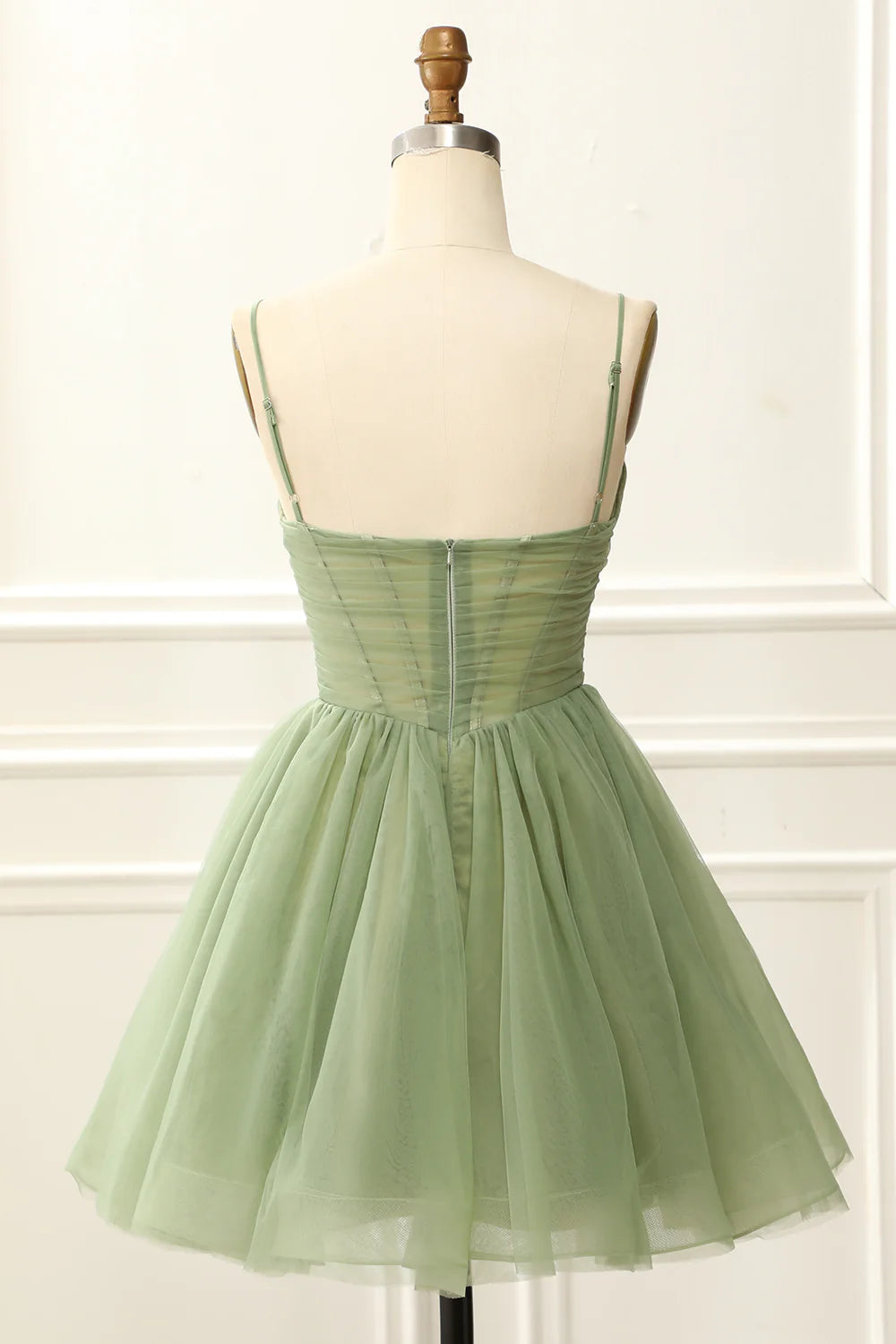 Sage Green A Line Tulle Corset Homecoming Dress