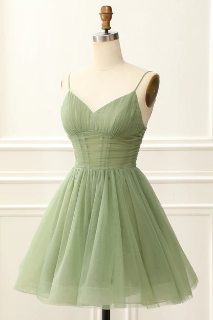 Sage Green A Line Tulle Corset Homecoming Dress