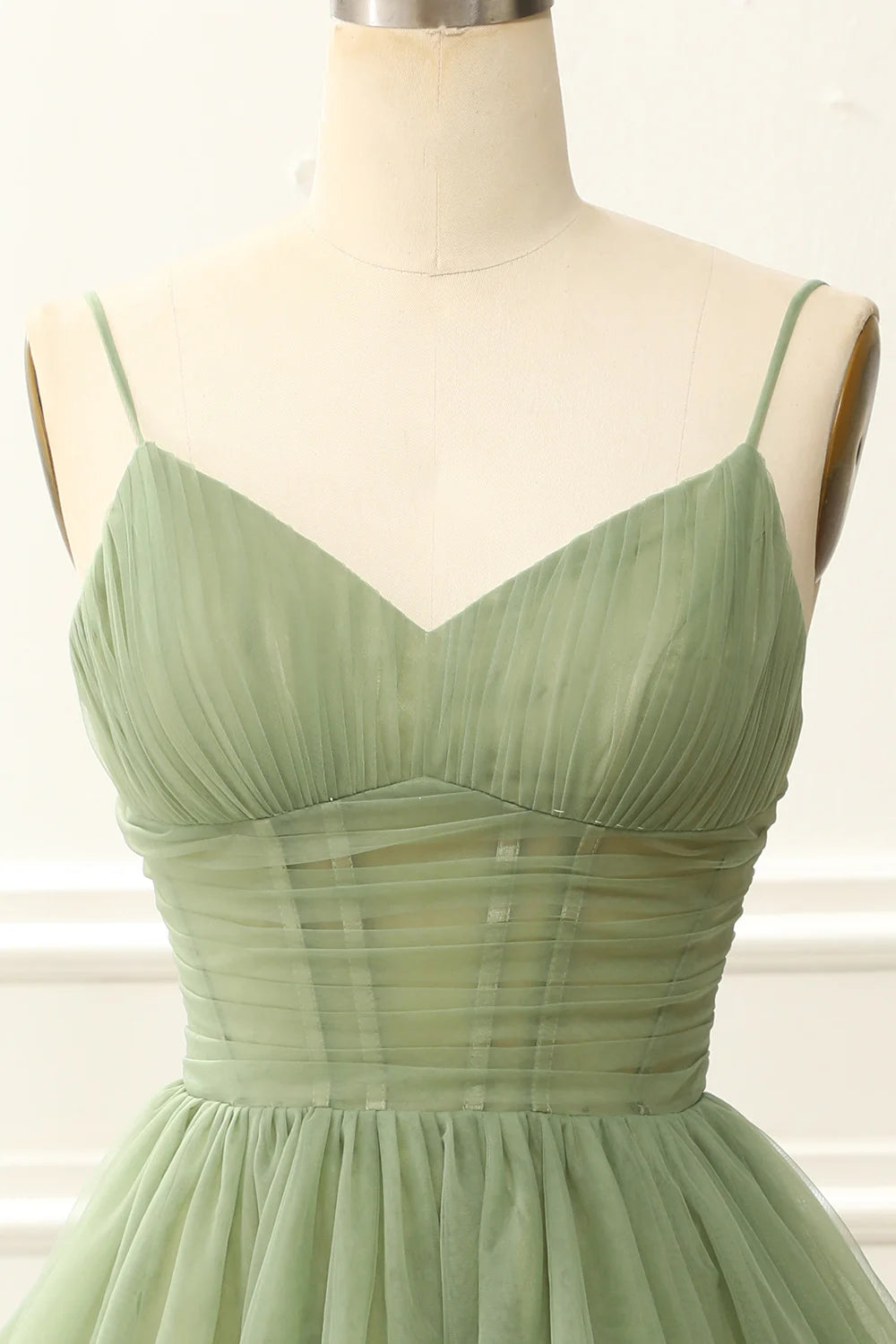 Sage Green A Line Tulle Corset Homecoming Dress