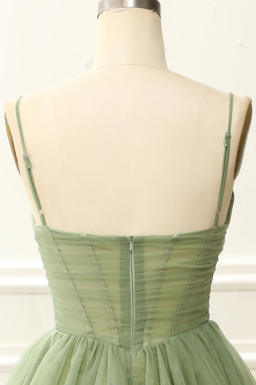 Sage Green A Line Tulle Corset Homecoming Dress