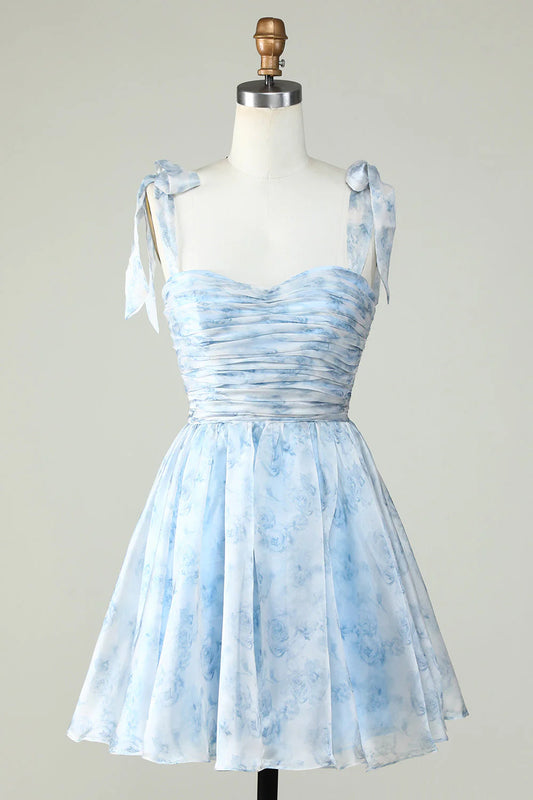 A Line Printed Cute Homecoming Dress With Ruffles