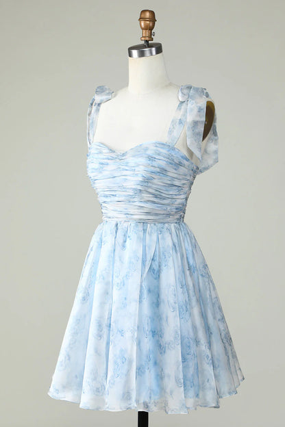 A Line Printed Cute Homecoming Dress With Ruffles