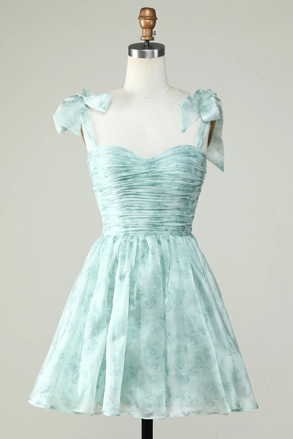 A Line Printed Cute Homecoming Dress With Ruffles