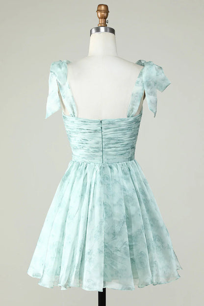 A Line Printed Cute Homecoming Dress With Ruffles