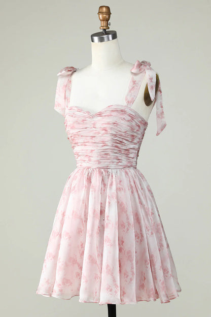 A Line Printed Cute Homecoming Dress With Ruffles