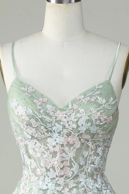 A Line Cute Corset Green Homecoming Dress With Appliques