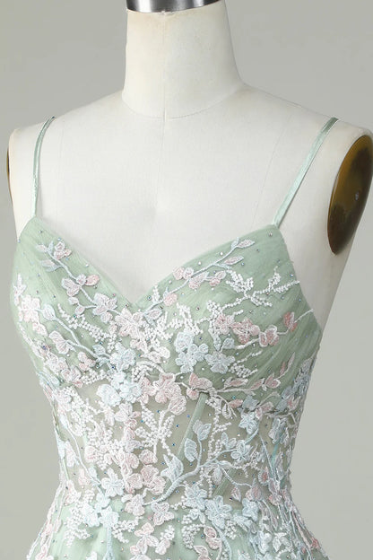 A Line Cute Corset Green Homecoming Dress With Appliques