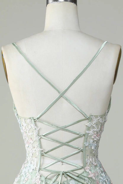 A Line Cute Corset Green Homecoming Dress With Appliques