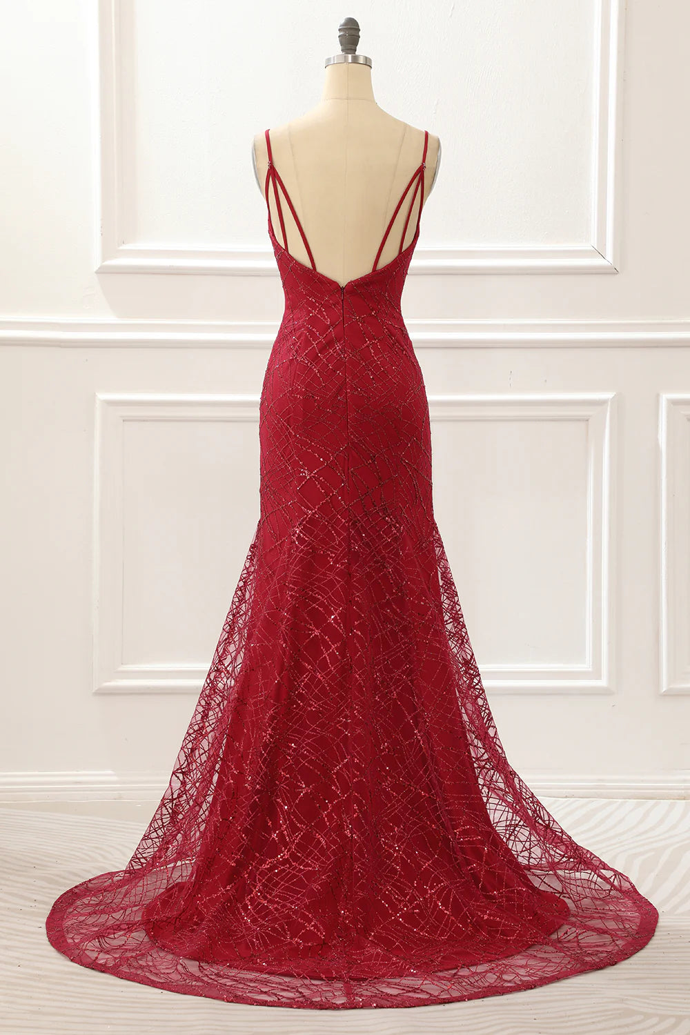 Saprkly Mermaid Dark Red Prom Dress With Slit