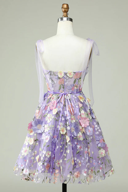 A-Line Corset Homecoming Dress With 3D Flowers