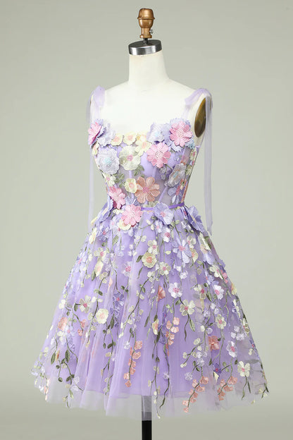 A-Line Corset Homecoming Dress With 3D Flowers