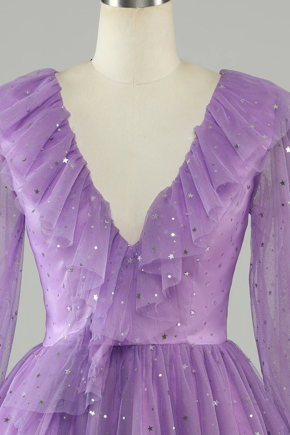 Purple Long Sleeves Sparkly Homecoming Dress With Stars Sequins