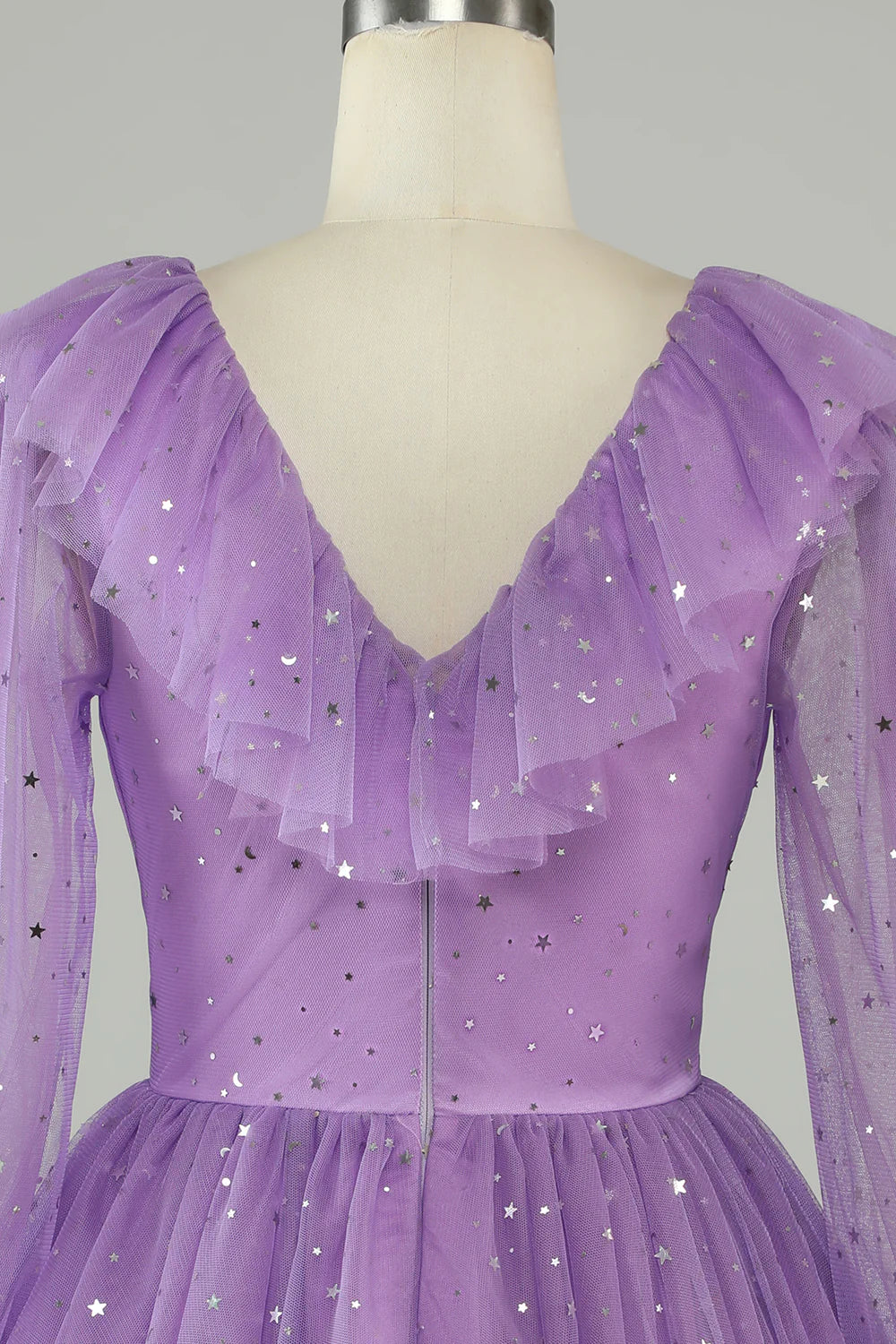 Purple Long Sleeves Sparkly Homecoming Dress With Stars Sequins