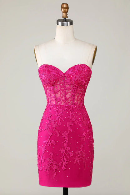 Strapless Tight Homecoming Dress With Appliques