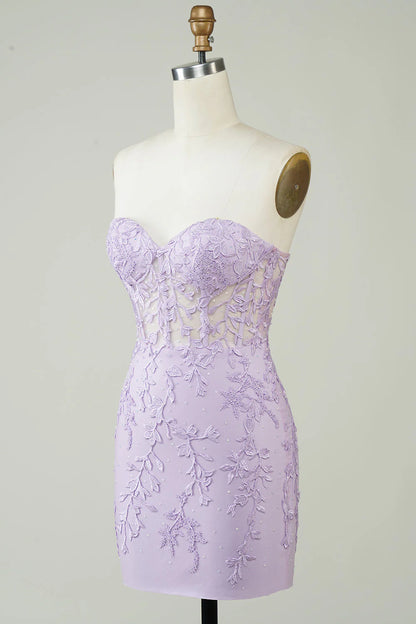 Strapless Tight Homecoming Dress With Appliques