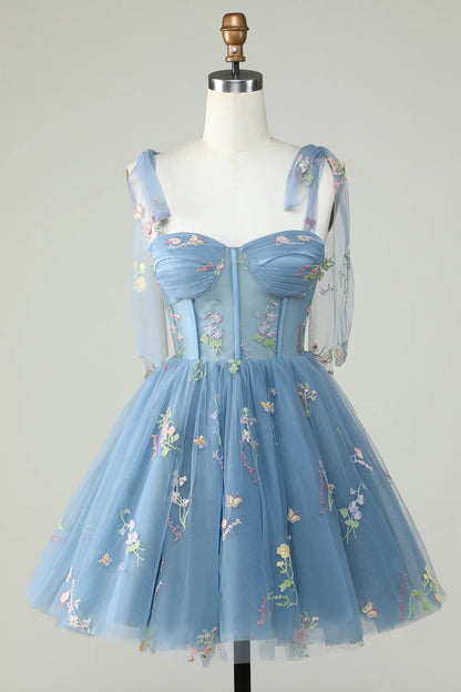 A-Line Corset Homecoming Dress With Embroidered