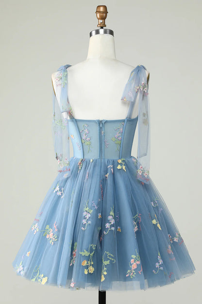 A-Line Corset Homecoming Dress With Embroidered