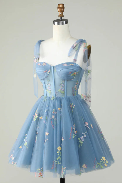 A-Line Corset Homecoming Dress With Embroidered