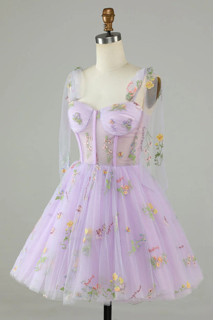 A-Line Corset Homecoming Dress With Embroidered