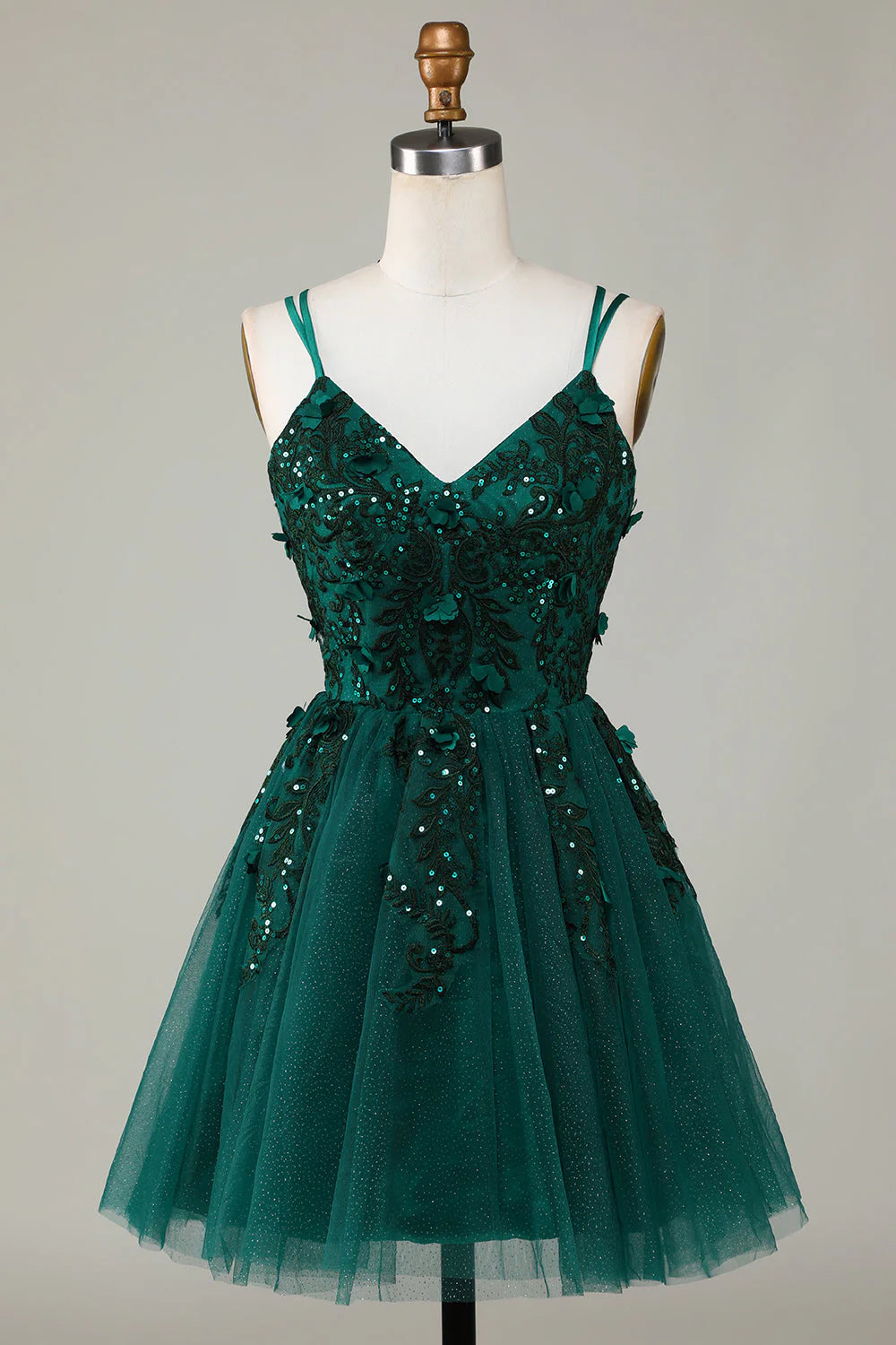 Dark Green Stylish A Line Spaghetti Straps Short Homecoming Dress With Appliques Beading