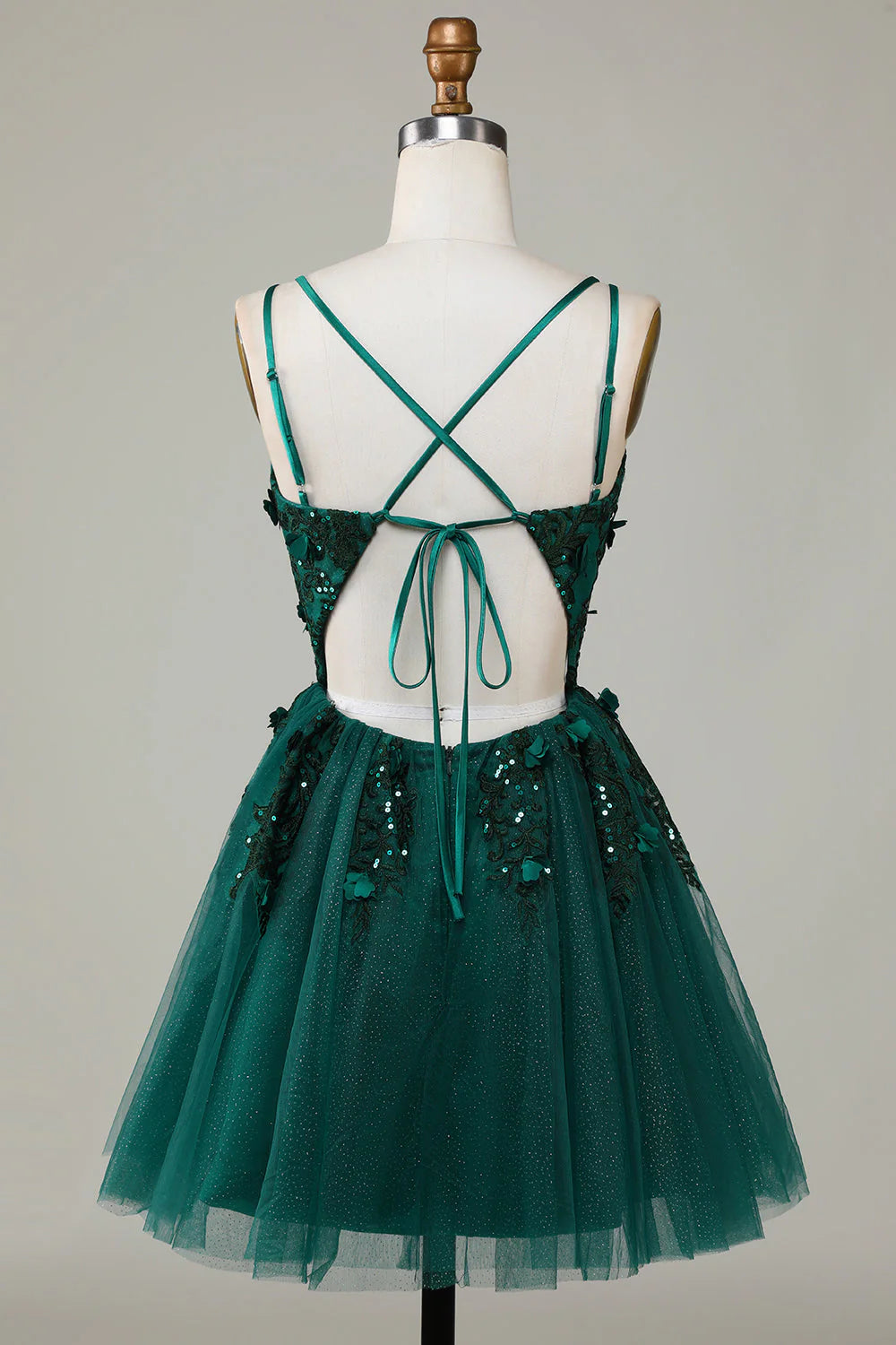 Dark Green Stylish A Line Spaghetti Straps Short Homecoming Dress With Appliques Beading