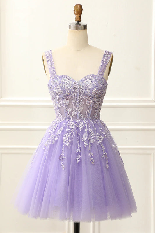 A Line Mini Corset Lilac Homecoming Dress With Appliques