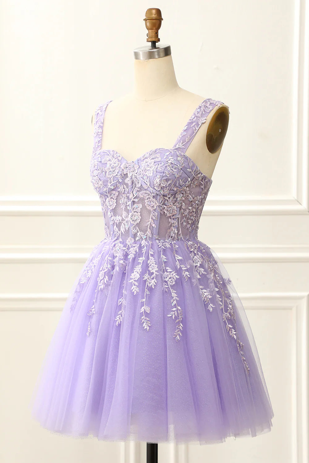 A Line Mini Corset Lilac Homecoming Dress With Appliques