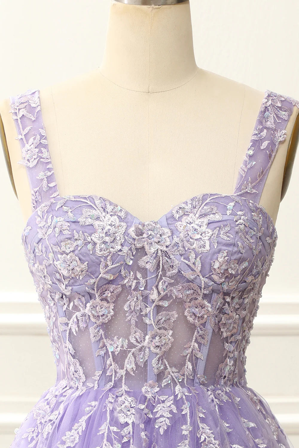 A Line Mini Corset Lilac Homecoming Dress With Appliques