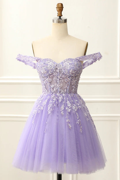 A Line Mini Corset Lilac Homecoming Dress With Appliques