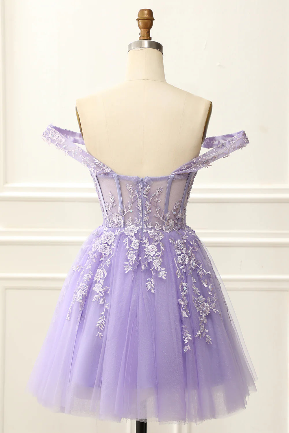 A Line Mini Corset Lilac Homecoming Dress With Appliques