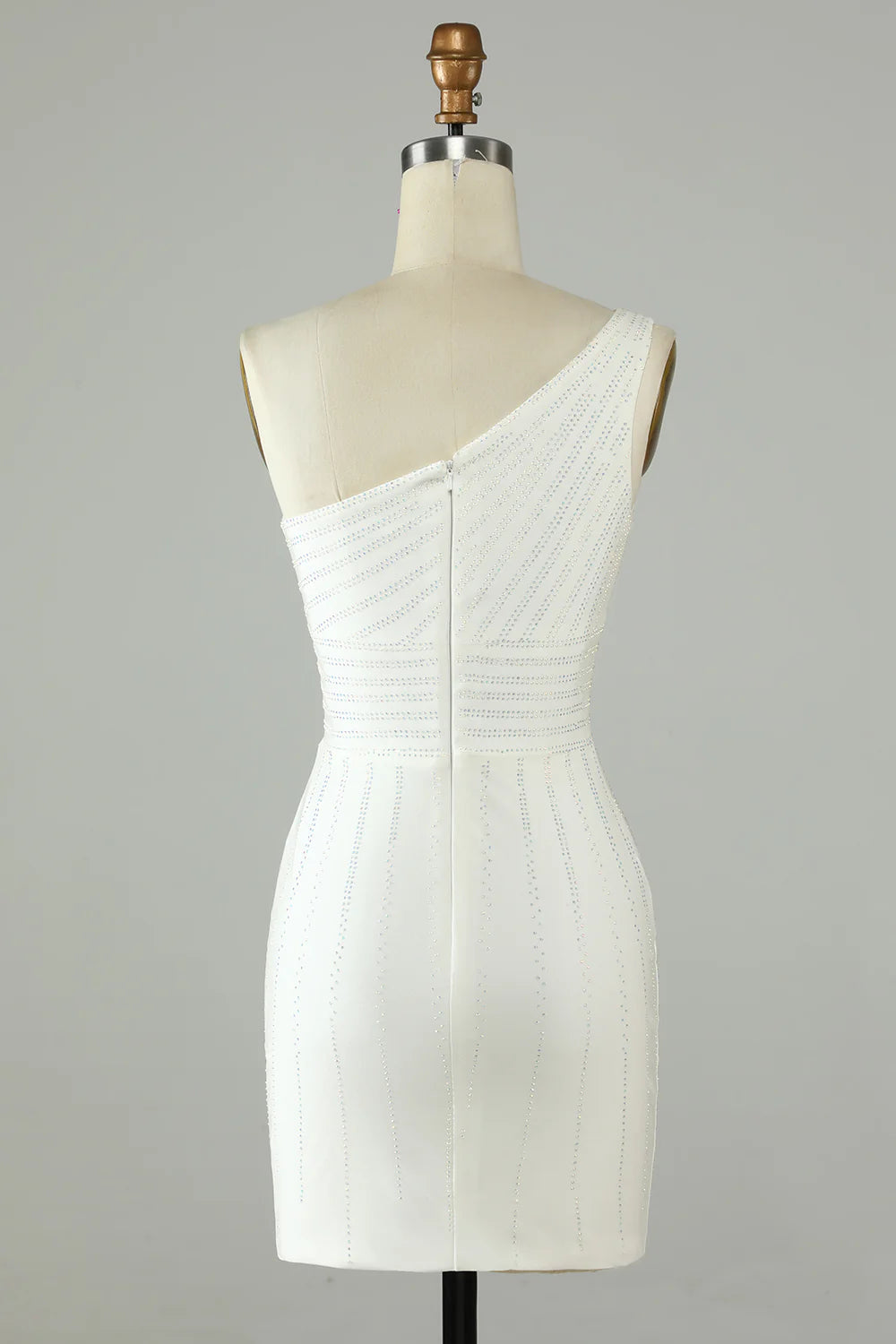 White One Shoulder White Tight Homecoming Dress With Beaded