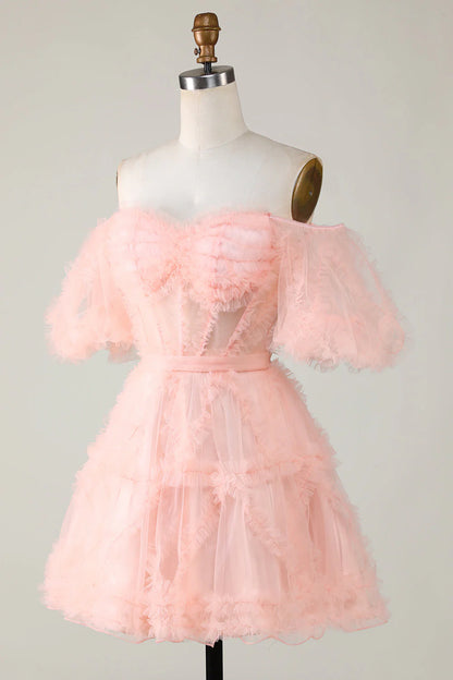 Stylish Off The Shoulder Tulle Corset Homecoming Dress