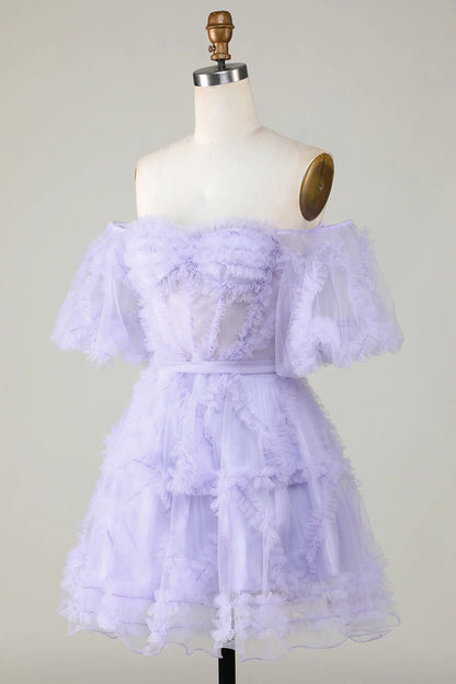 Stylish Off The Shoulder Tulle Corset Homecoming Dress