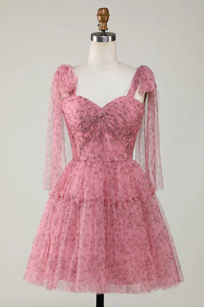 Printed A-Line Short Tulle Blush Homecoming Dress