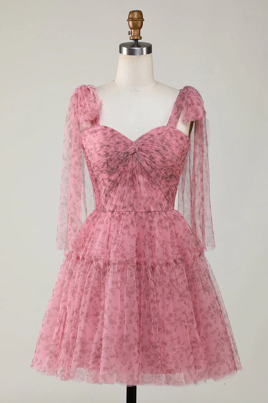 Printed A-Line Short Tulle Blush Homecoming Dress