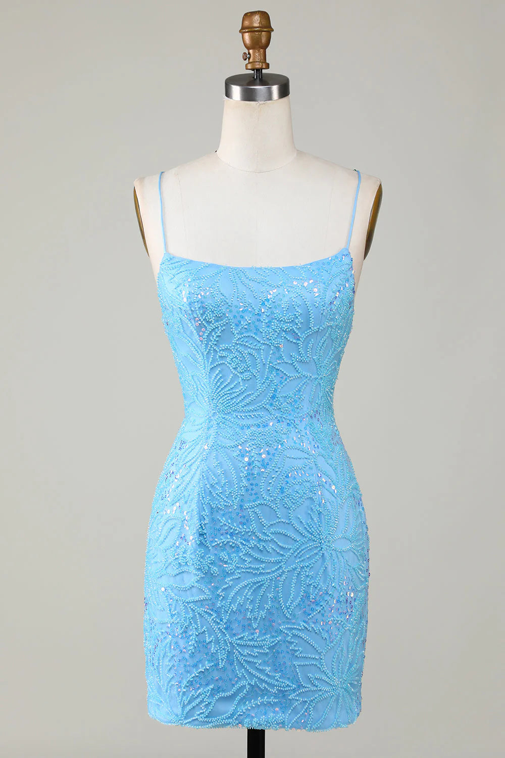 Blue Sparkly Beaded Tight Short Homecoming Dress