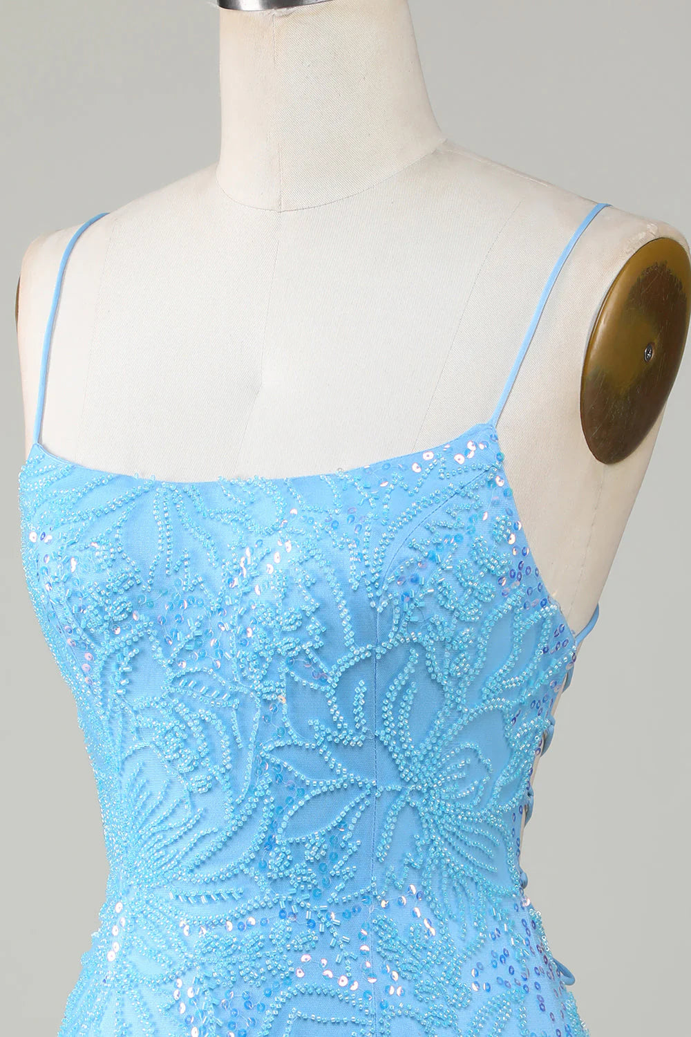 Blue Sparkly Beaded Tight Short Homecoming Dress