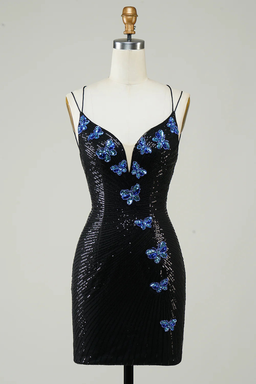 Black Glitter Short Homecoming Dress With Sequins Butterflies