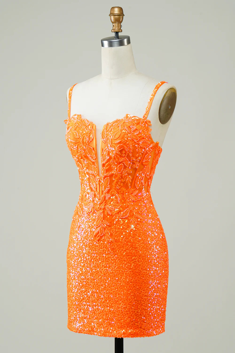 Sparkly Tight Short Orange Homecoming Dress With Beaded