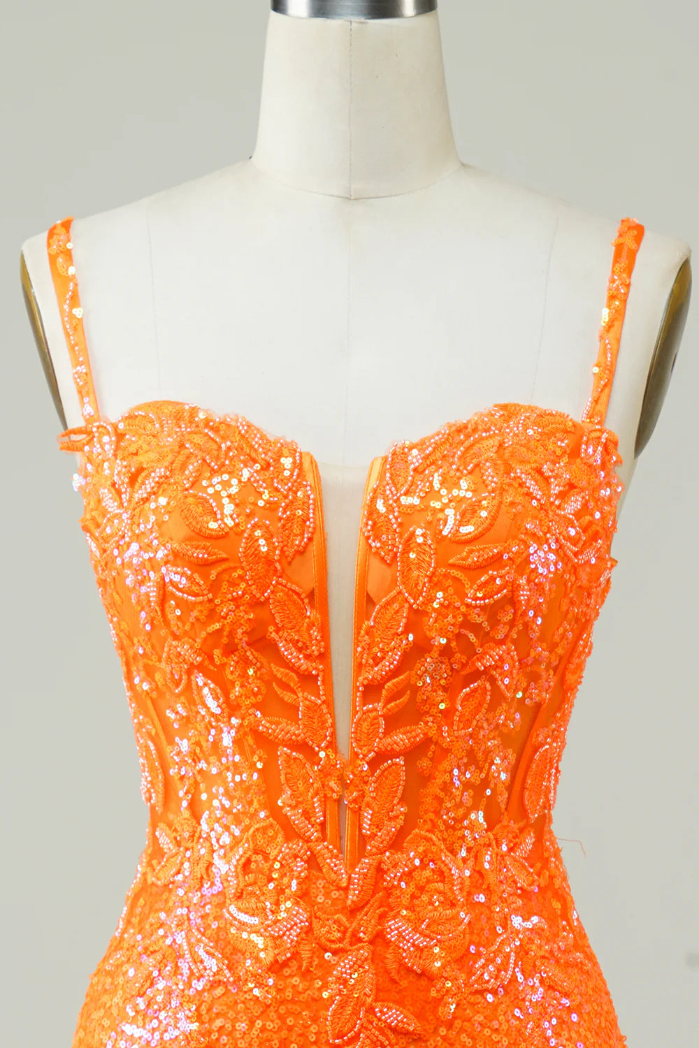 Sparkly Tight Short Orange Homecoming Dress With Beaded