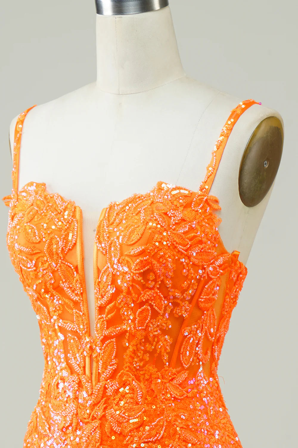 Sparkly Tight Short Orange Homecoming Dress With Beaded