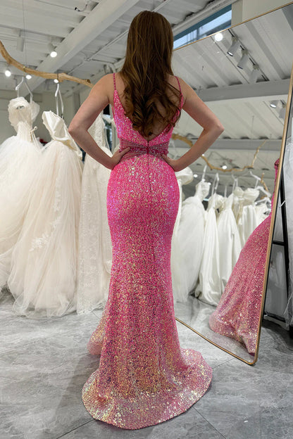 Sparkly  Mermaid Spaghetti Straps Backless Long Prom Dress