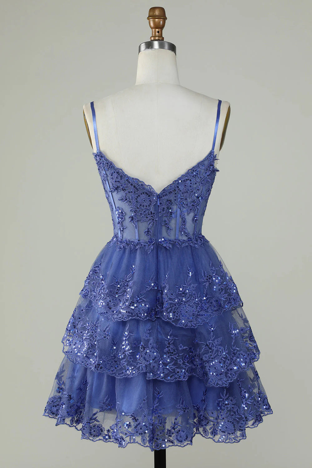 Spaghetti Straps Sparkly Tiered Corset Homecoming Dress