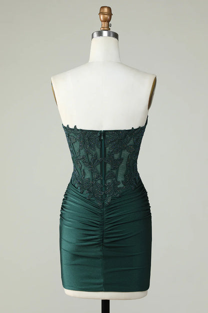 Strapless Corset Dark Green Homecoming Dress With Appliques