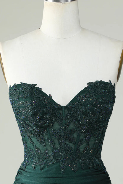 Strapless Corset Dark Green Homecoming Dress With Appliques