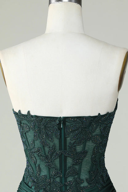 Strapless Corset Dark Green Homecoming Dress With Appliques