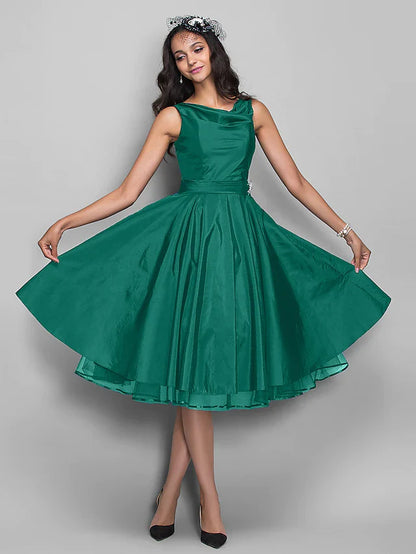 Cocktail Party Prom Dress V Neck Sleeveless Knee Length Taffeta with Pleats Crystals