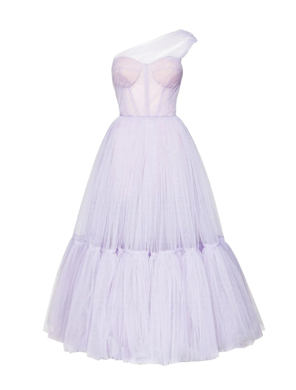 A-Line Puffy Fairy Homecoming Wedding Guest Dress One Shoulder Sleeveless Ankle Length Tulle