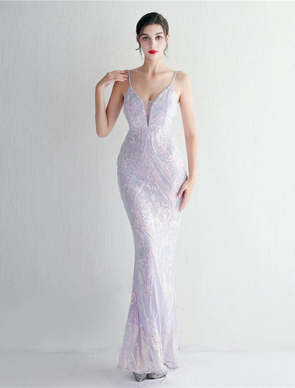 Evening Gown Sparkle & Shine Dress Formal Floor Length Sleeveless Spaghetti Strap Sequined with Sequin